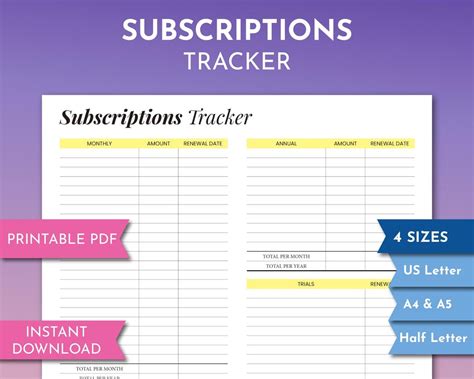 Monthly Subscriptions Track Form Annual Membership Tracker Regular