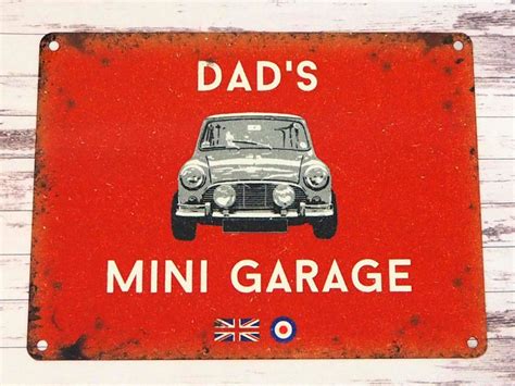 Red Dads Mini Garage Tin Sign Austin Bmc Cooper Classic Car Etsy