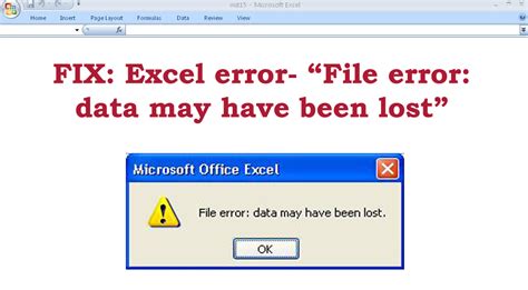 Fix Excel Error File Error Data May Have Been Lost