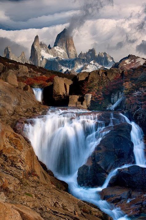 Waterfall Mountain Monte Fitz Roy Argentina Beautiful Waterfalls
