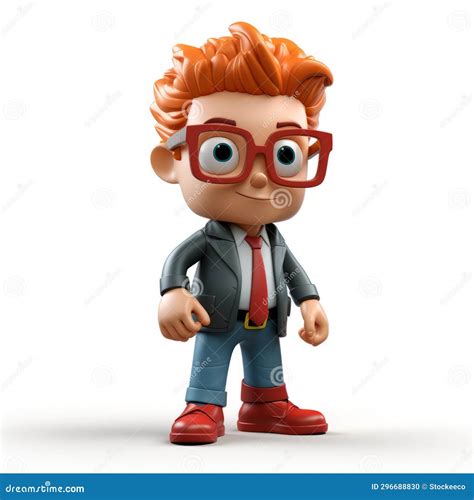 Highly Detailed 3d Cartoon Character With Red Hair And Glasses Stock