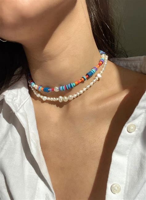 Pearl And Colorful Beads Necklace Freshwater Pearl Handmade Etsy In