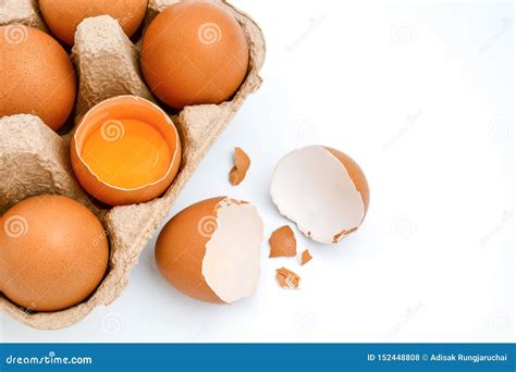 Broken Egg Isolated On White Background Top View Stock Photo Image