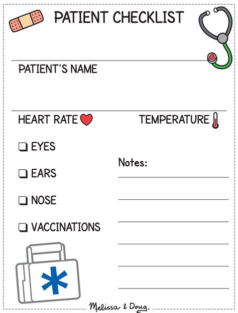 Playing Doctor Patient Checklist For Kids Free Printable Doctor Role
