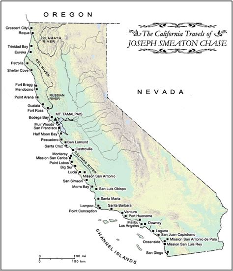 California Coast Trails Map Of J Smeaton Chases California Travels