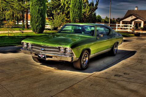 1969 Green Colour Chevrolet Chevelle Car Old Muscle Cars 60s Muscle