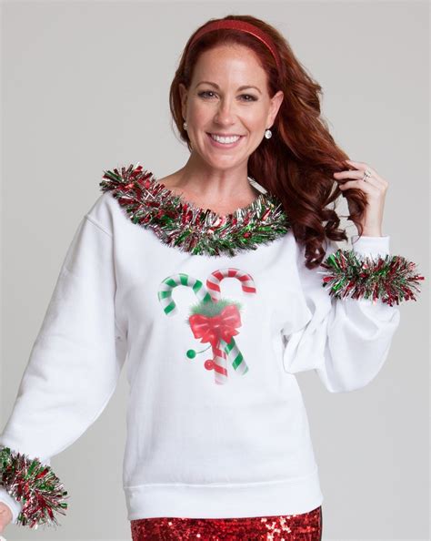 Womens Ugly Christmas Sweater Candy Cane Off Shoulder Tacky Etsy