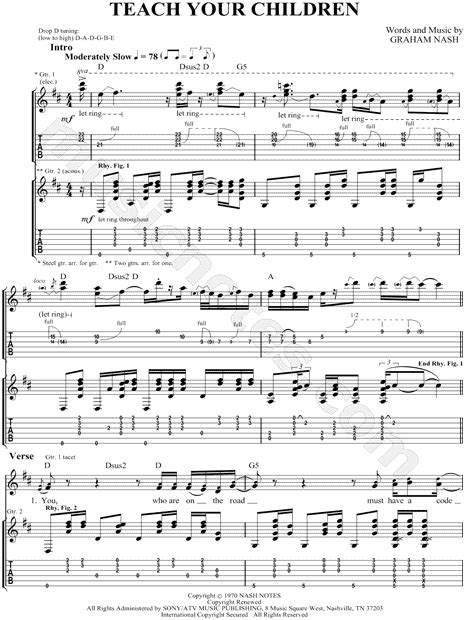 Crosby Stills Nash And Young Teach Your Children Guitar Tab In D Major
