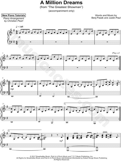13 and lyrics song a million dreams sheet music pdf the. Christian Pearl "A Million Dreams [accompaniment only ...