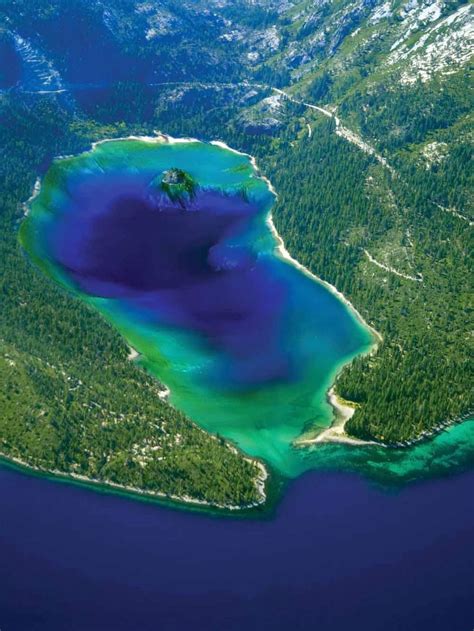 An Aerial View Of Emerald Bay Lake Tahoe Places In California