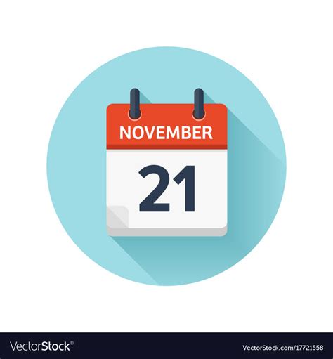 November 21 Flat Daily Calendar Icon Date Vector Image