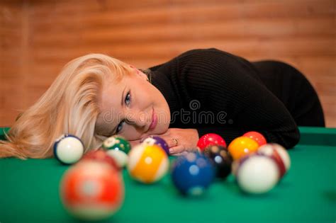 Young Girl With Billiard Balls Stock Photo Image Of Beautiful Blond