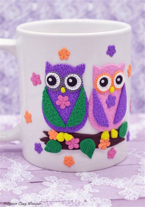 After the right amount of clay is measured out, it's placed on a potter's wheel to be shaped. Polymer Clay Mug Cute Owls Polymer Clay Design Coffee Mug ...