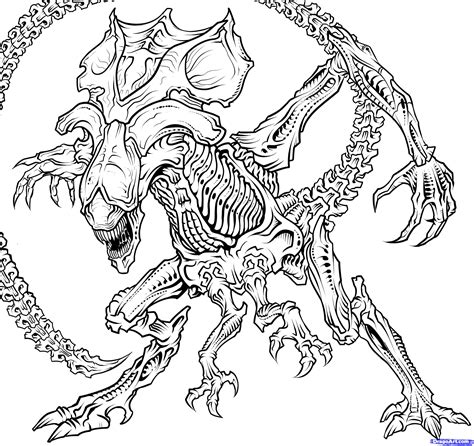 Coloring pages predator coloring pages photo inspirations alien. how to draw a queen alien, queen xenomorph step 14