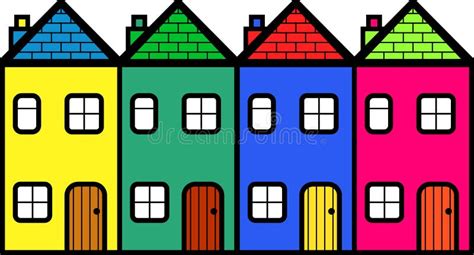 Four Colorful Housing Community Cartoon Stock Illustration