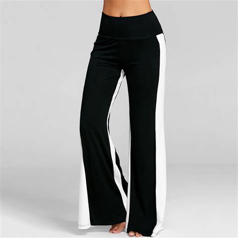 New Black Wide Legged Pants White Stripe Color Block Loose High Waist