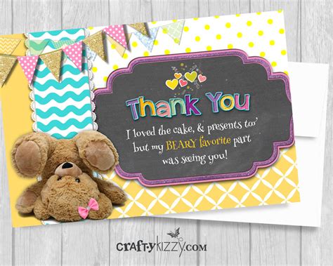 Teddy Bear 1st Birthday Thank You Card Bear Pun Thank You Cards
