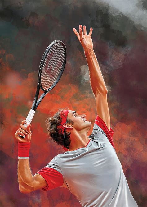 Roger Federer At Serve Exclusive Digital Artwork Portrait Etsy