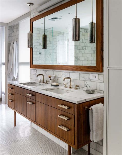 Midcentury Style Bathroom With Marble And Walnut Midcentury Modern