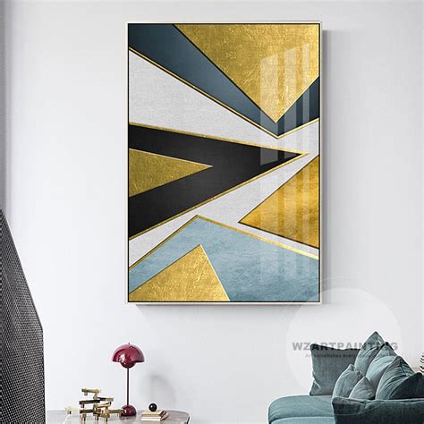 Framed Wall Art Modern Geometric Abstract Gold Blue Black Etsy In