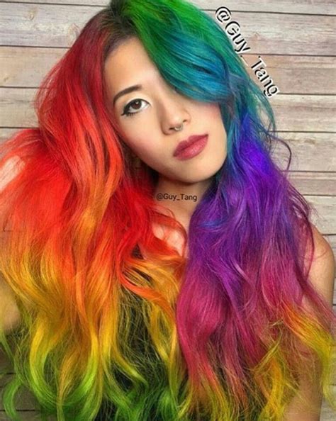 Red Rainbow Dyed Hair Color Colored Hair Tips Trendy Hair Color