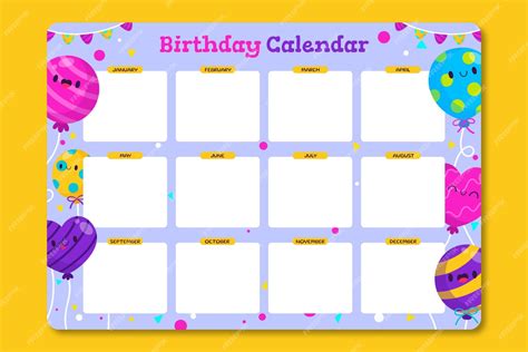 Free Vector Hand Drawn Birthday Calendar Template Design