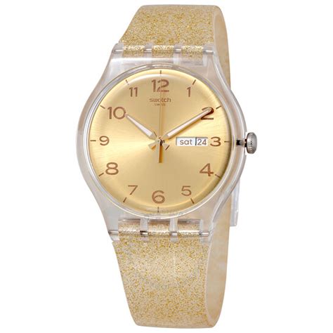 Swatch Golden Dial Golden Sparkle Silicone Ladies Watch Suok704 7610522686069 Watches Other