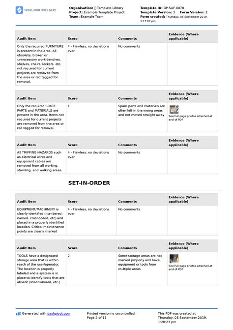 5s Audit Checklist Template Free And Customisable Checklist