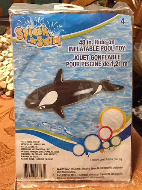 Splash And Play Orca Whale 48 Inflatable Ride On Pool Toy New In