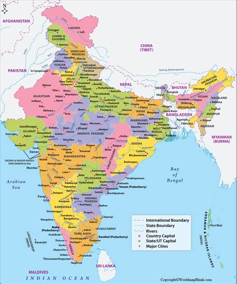 Labeled India Map With States Capital And Cities