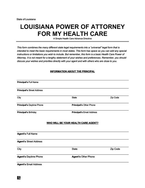 Free Louisiana Medical Power Of Attorney Form Pdf And Word