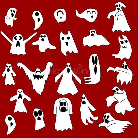 White Vectro Ghosts Halloween Celebration Stock Vector Illustration