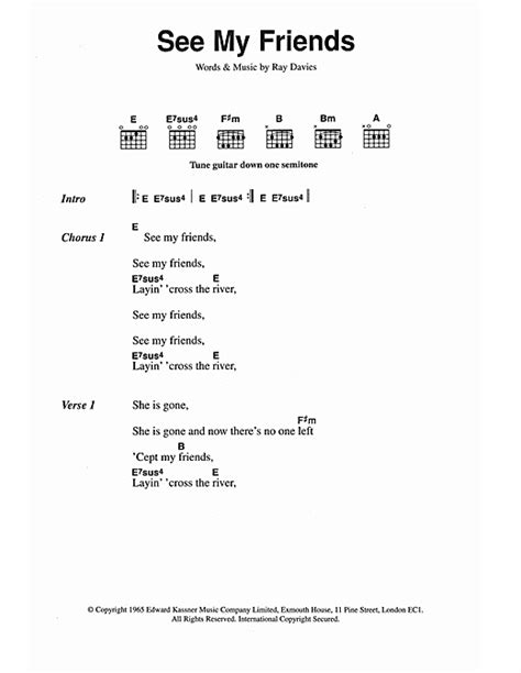 See My Friends Sheet Music By The Kinks Lyrics And Chords 107617