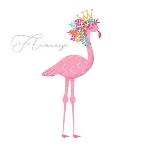 Premium Vector Cute Flamingo With Flowers Hand Drawn Illustration