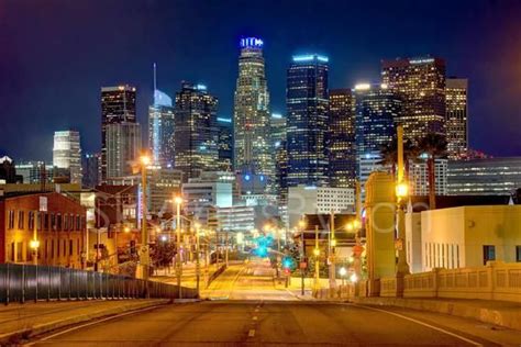 Los Angeles Skyline Night View From East La Signed Print Etsy Los