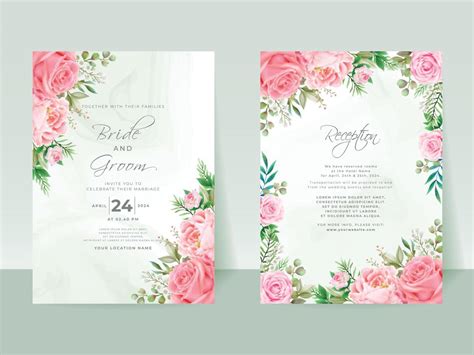 Pink Roses Wedding Invitation Card Set 6427750 Vector Art At Vecteezy