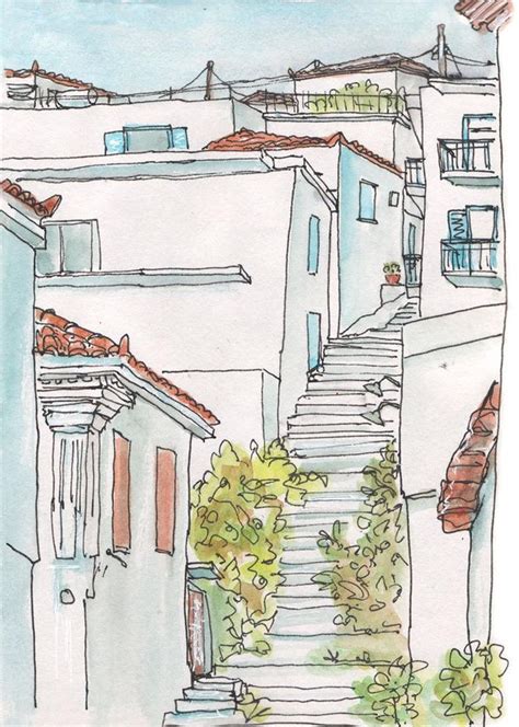 Koroni Steps Traditional Greek Village Giclee Canvas Print Etsy