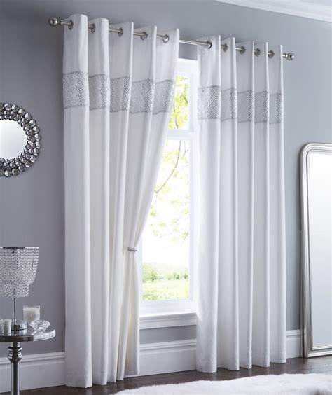 Shimmer Ready Made Eyelet Curtains In White Cheap Uk Delivery