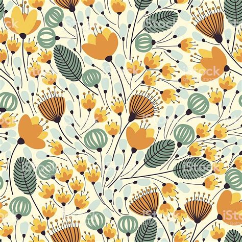Elegant Seamless Pattern With Orange Flowers Vector Illustration