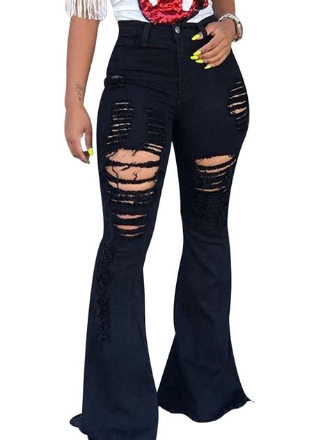 Lilylll Womens Bootcut Jeans Bell Bottoms Flare Ripped Skinny Denim Pants
