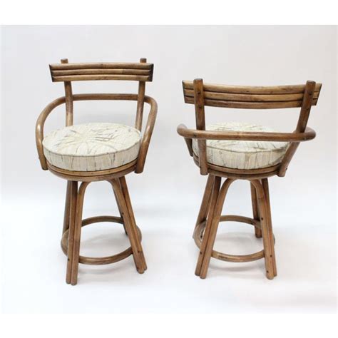 Living room, bedroom, dining room, patio and garden, kitchen Mid-Century Modern Rattan Bamboo Swivel Bar Stools - Set ...