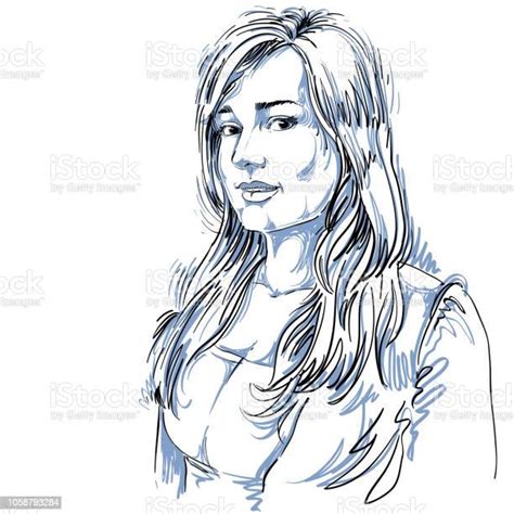 Handdrawn Vector Illustration Of Beautiful Romantic Woman Monochrome