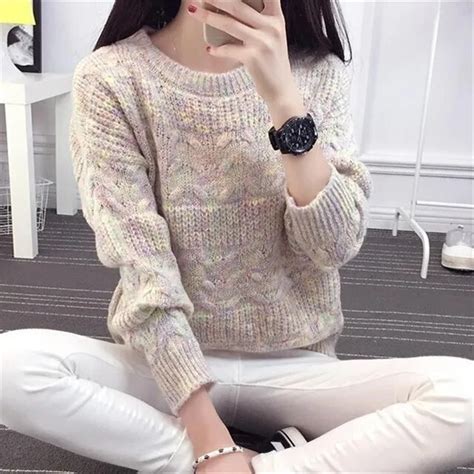 women sweater autumn winter korean new fashion patchwork pullover sweaters long sleeve casual