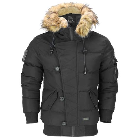 Mens Heavyweight Winter Warm Padded Jacket with Fur Trim Hood Pilot Bomber Coat | eBay