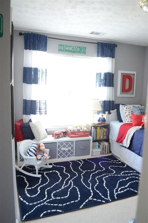 Awesome boys bedroom ideas pictures by pinterest for tween, 10, 9, 8, 7, 6, 4, 3, 5 year old with small rooms on a budget. Playroom; Navy and red boys Bedroom | Boy room red, Red ...