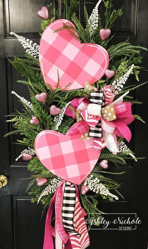 Double Pink Heart Swag Wreath Valentine Day Wreaths Valentine Door