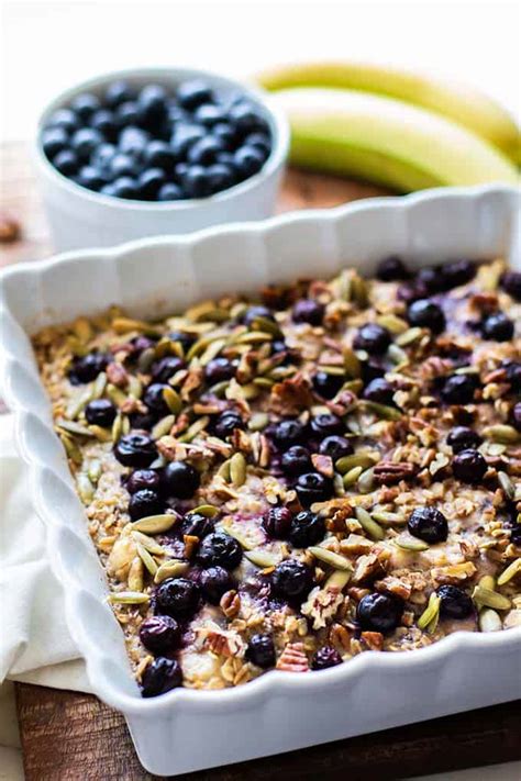 Healthy Baked Oatmeal With Blueberries And Bananas Sunkissed Kitchen
