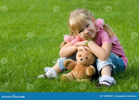 Cute Little Girl In Grass Stock Image Image Of Meadow 11049839