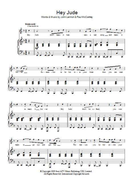Hey Jude Sheet Music The Beatles Easy Piano