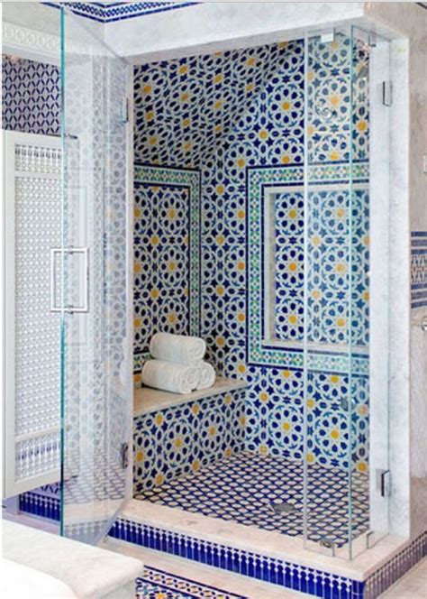 Blue Moroccan Mosaic Tile Bathroom In Cape Cod